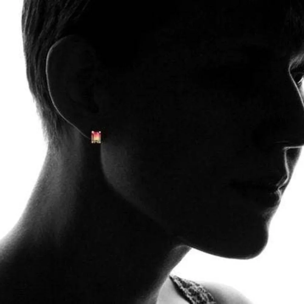 💥3 for $30💥 NWT 18k Rose Gold-Plated Watermelon-Colored Emerald Cut Studs